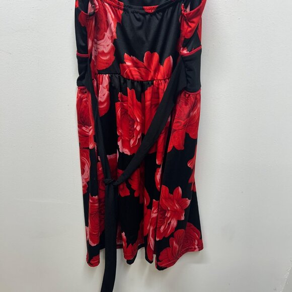 Y2k Red & Black Floral Sleeveless JFW baby-doll Dress Waist Tie - XL whimsigoth - Picture 7 of 9